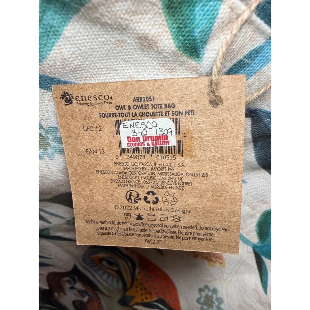 Michelle Allen Designs Enesco Owl & Owlet Tote Bag Floral Cotton Canvas NWT